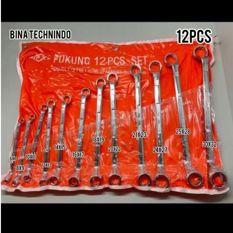 (12 PCS) KUNCI RING SET FUKUNG 6 MM - 32 MM / KUNCI RING SET 12 PCS FUKUNG DOUBLE OFFSET RING SPANNE