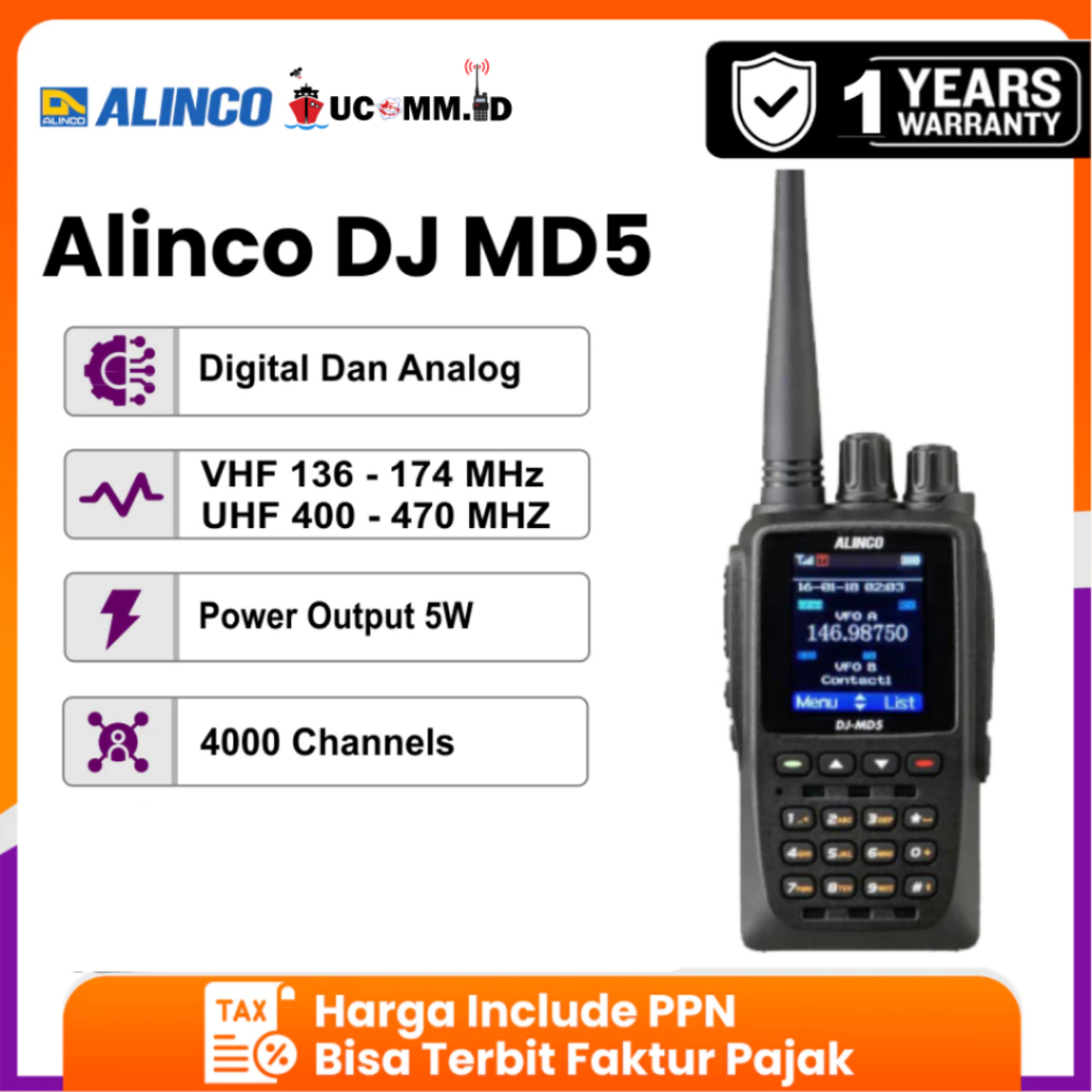 Alinco Dj Md 5 Dj-Md5 Dmr Dualband Vhf Uhf 400 Ht Digital Alinco DJ MD5 Dj Md 5 Original Garansi 1 T