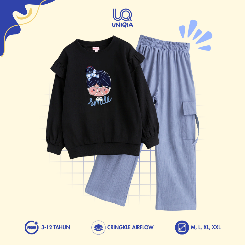 Baju Anak Perempuan Smile Set Kids – Setelan Baju Anak Perempuan Umur 3-13 Tahun | Lengan Panjang Ko