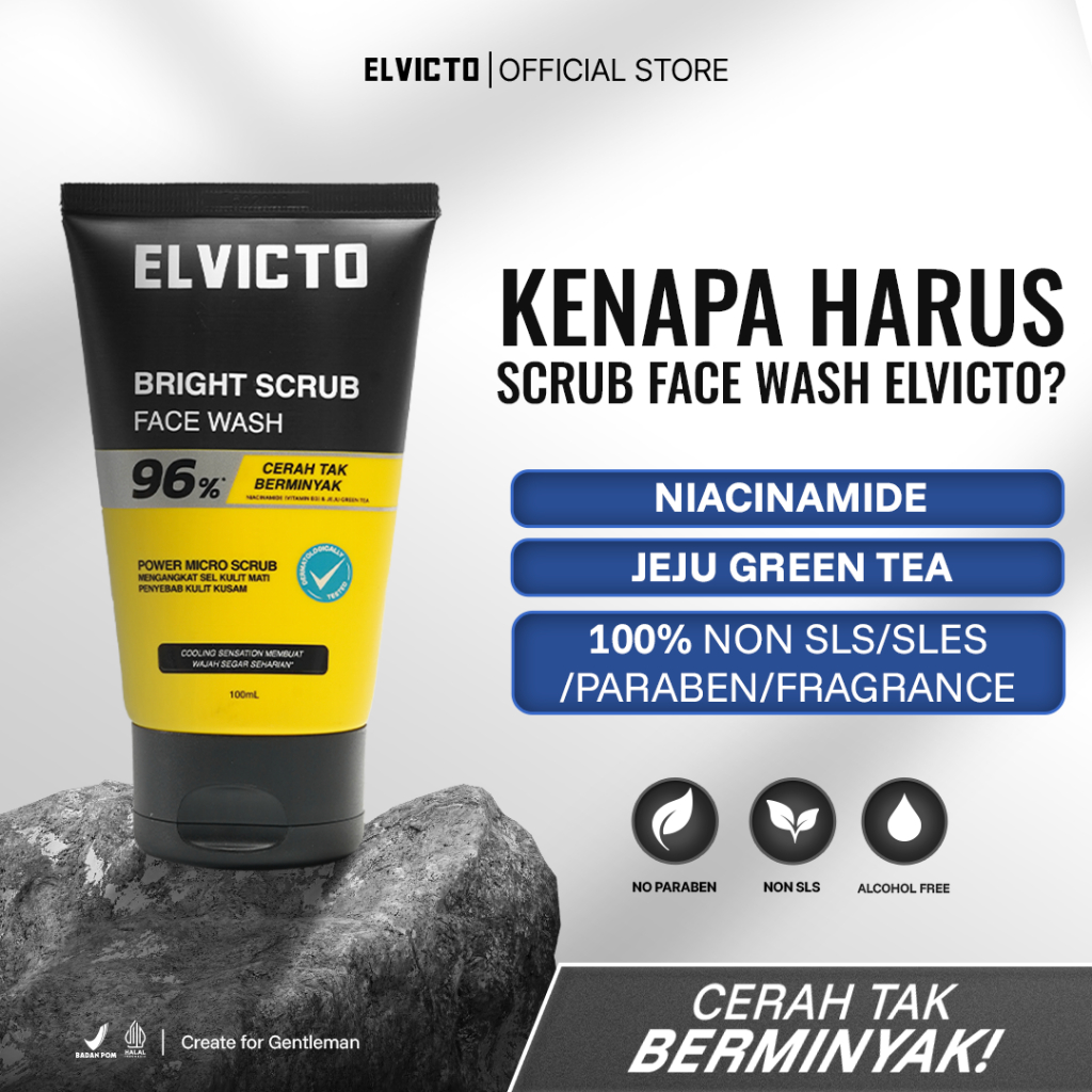 [NON SLS] ELVICTO BRIGHT SCRUB FACE WASH 100gr |Bright Scrub Face Wash Micro Scrub Cerah Tak Berminy
