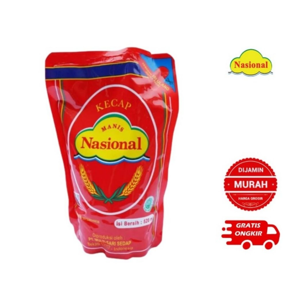 KECAP MANIS NASIONAL REFIL 1DUS 12PCS 520ML-KECAP NASIONAL REFIL 520ML