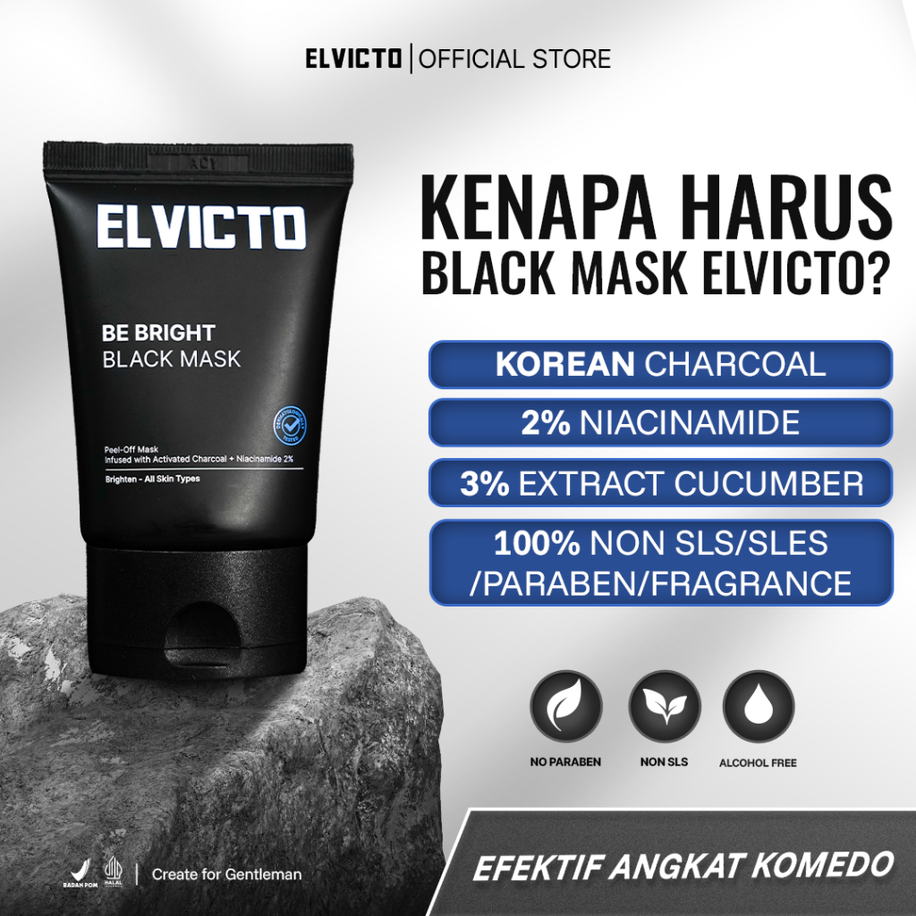 ELVICTO BE BRIGHT BLACK MASK 50gr | Masker Peel Off Masker Anti Komedo Blackhead Mask Blackhead Remo