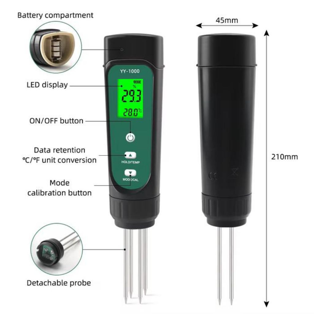 Tester Tanah 3 In 1 Soil EC Temperature Meter Moisture Garden YY-1000