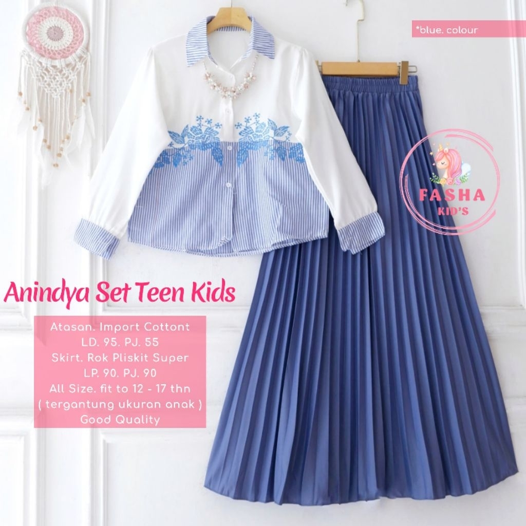 ((TERBARU)) Anindya Set Kids By Fasha // Setelan Atasan & Rok Plisket Anak Perempuan Remaja // Baju 