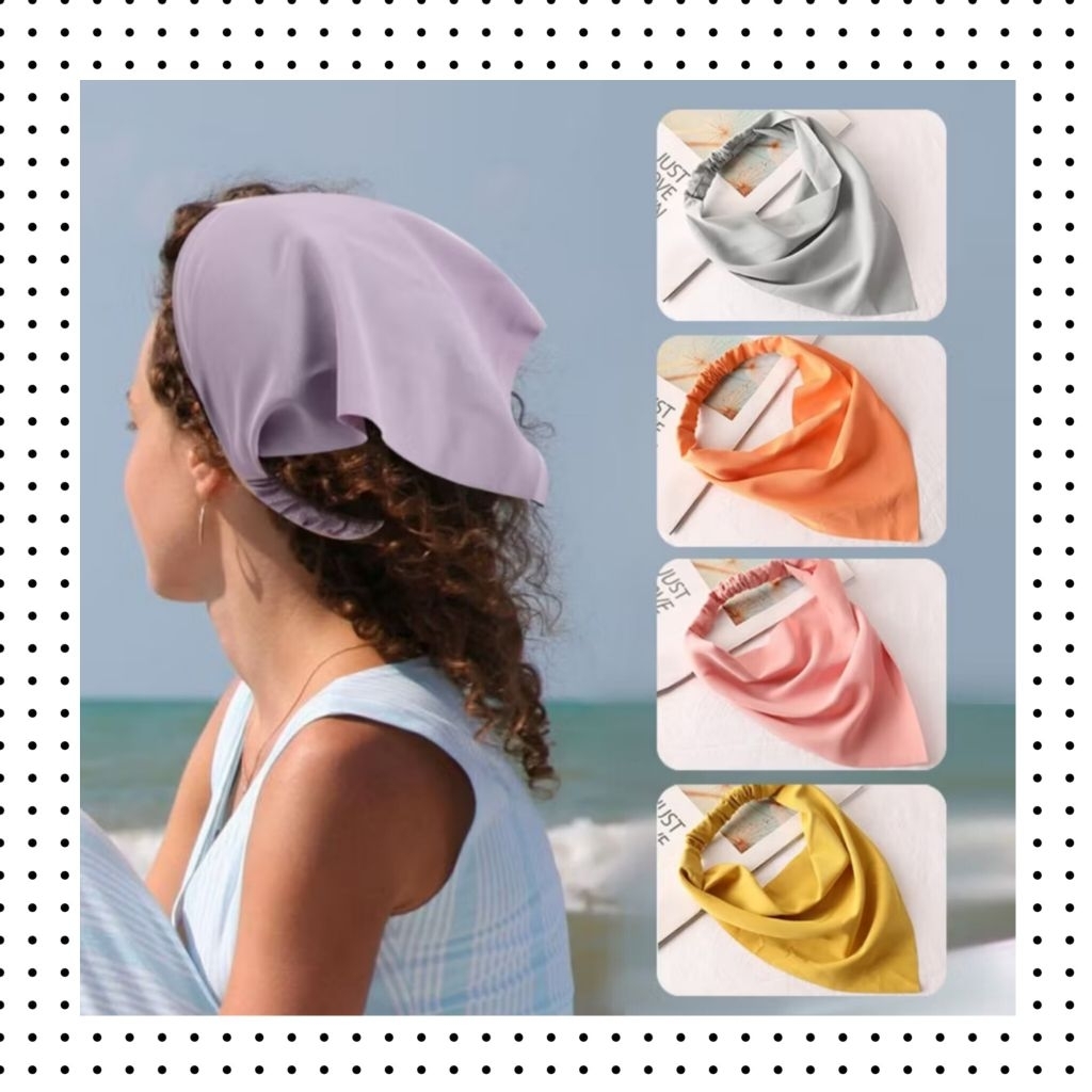 Bandana Segitiga Bahan Satin Korean Stlye Headband Wanita Motif Polos