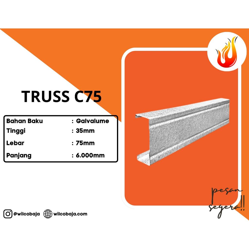 BAJA RINGAN TRUSS C75 GALVALUME PER BATANG 6 METER