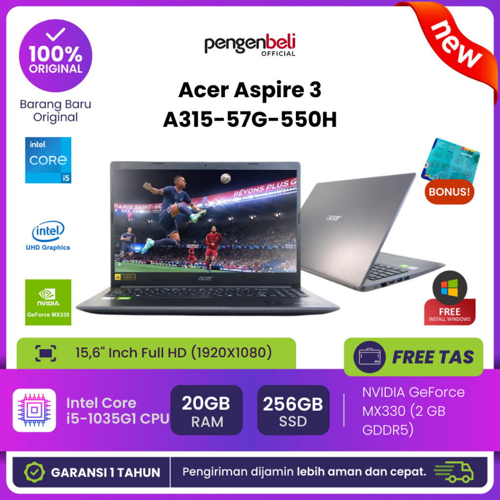Laptop Harga Terjangkau dengan Performa Andal & Grafis NVIDIA - Core I5 Gen 10 - Ram 20GB - SSD 256G