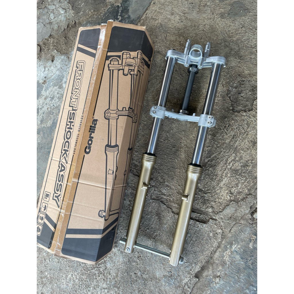 shock depan ninja gorilla PNP HONDA CB GL MEGAPRO TIGER, As Chrome bottom gold