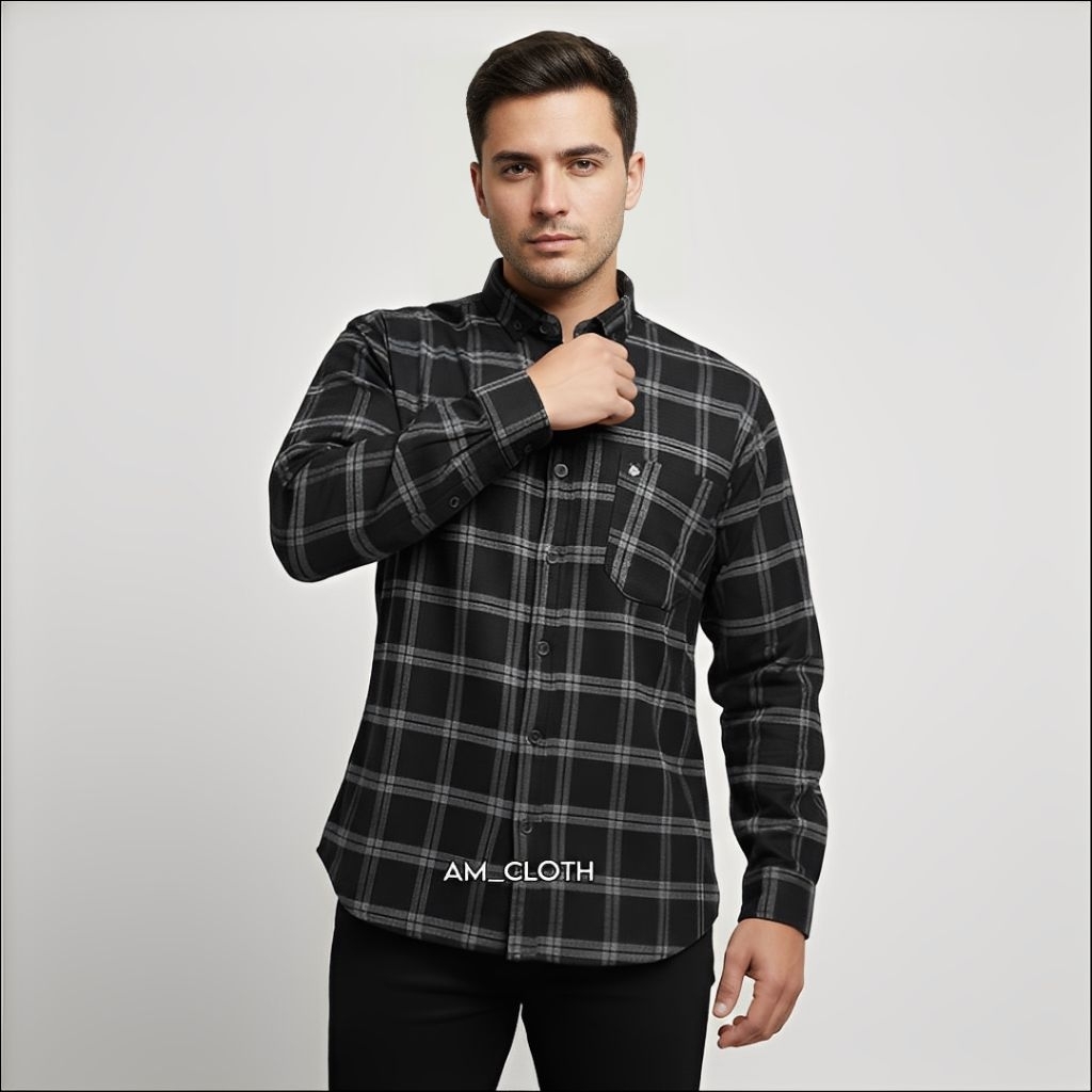 Kemeja Flanel Import Pria Distro Cowok Lengan Panjang Premium Hem Unisex Kekinian Casual Slimfit