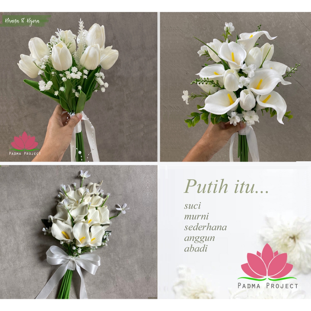 Buket Bunga Pengantin Putih Bonus Corsage - ARTIFICIAL