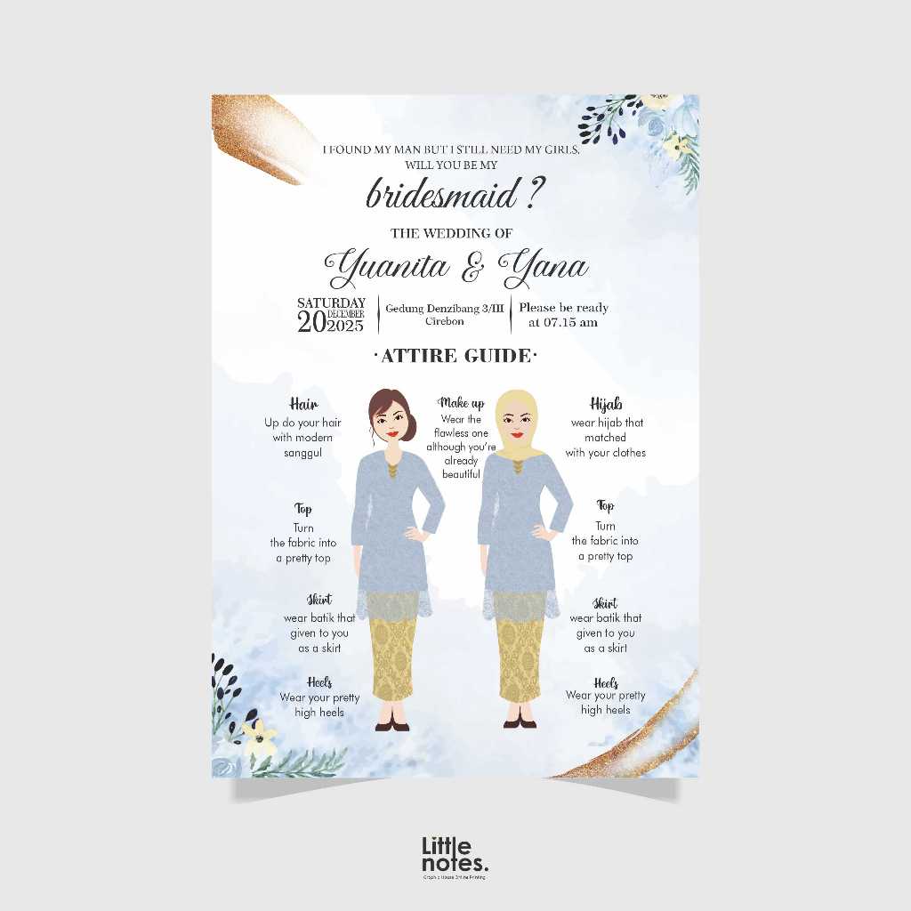 BRIDESMAID CARD/KARTU BRIDESMAID/PANDUAN BUSANA Model Kebaya Tunik