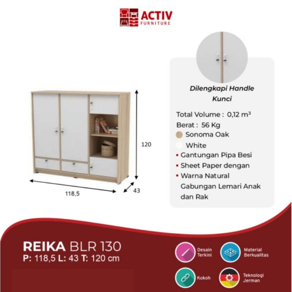 Lemari Pakaian – Reika BLR 130 – Activ Furniture