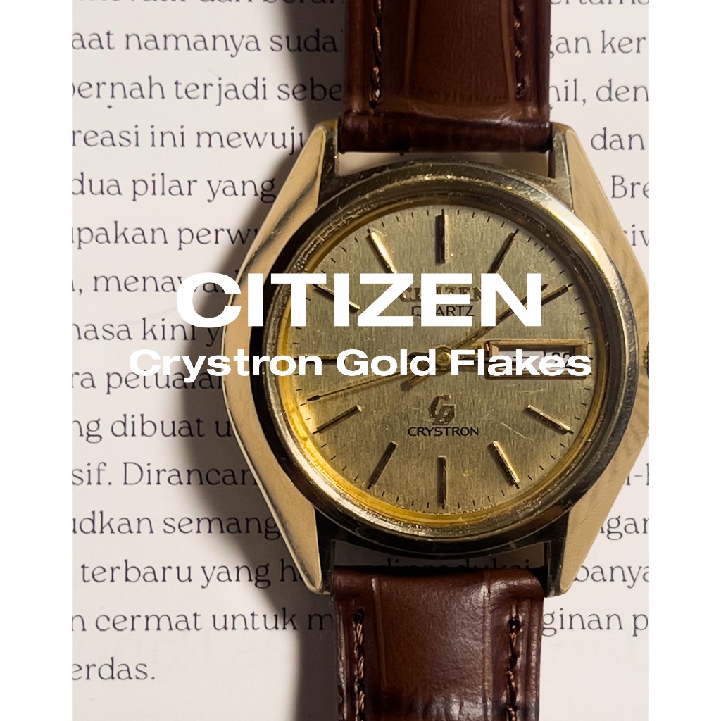 Jam Vintage Citizen CQ Crystron Gold Plated - Gold Snowflake Dial - JDM - Original