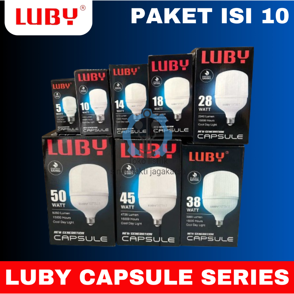 LUBY LAMPU CAPSULE BUNDLING 5 10 14 18 28 38 45 50 WATT LUBY LED T BULB CAPSULE CAHAYA PUTIH KUNING 