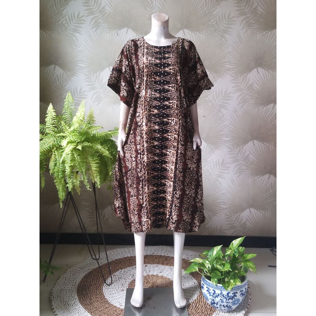 SOGAN BATANGAN Daster Lowo Batik Cap Pekalongan Ld 168 Pb 118 Non Busui Jumbo Rayon Premium Candi Me