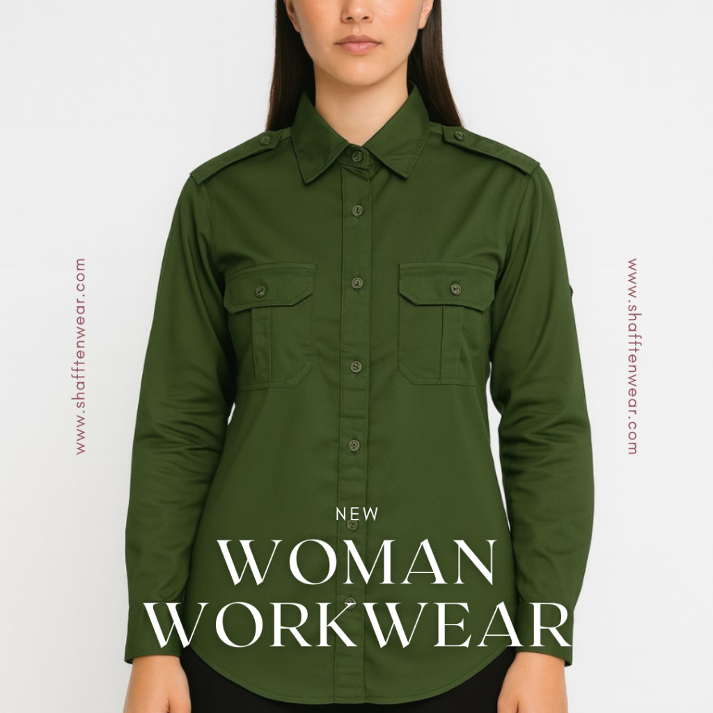 Baju Kerja Wanita / Kemeja PDL Lengan Panjang Free Bordir Nama - Hijau Army
