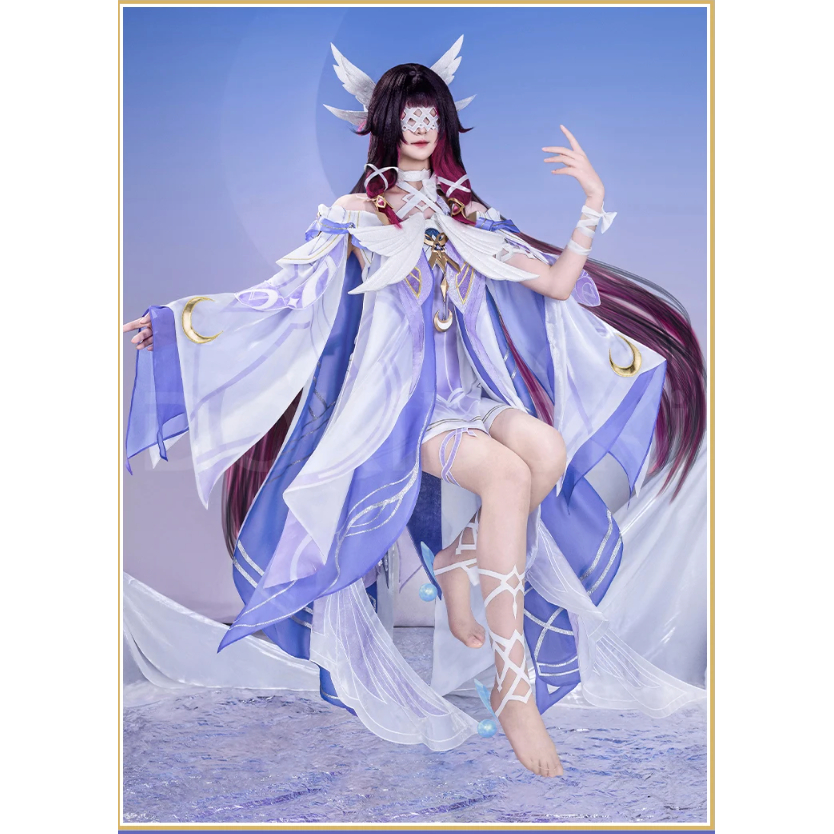 Columbina Cosplay Costume Game Genshin Impact Women White Dress Columbina Song of the Welkin Moon Co