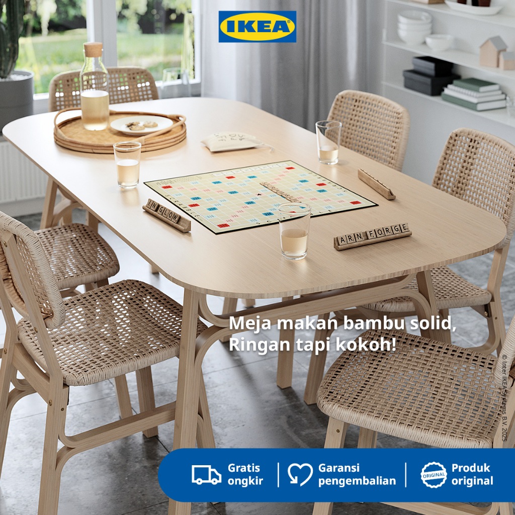 IKEA VOXLOV Meja Makan Minimalis Bambu Warna Muda 180x90cm