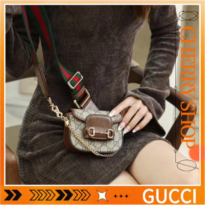 100% authentic Gucci Horsebit 1955 series shoulder strap wallet/Tas Bahu Mini Wanita/Tas Kurir