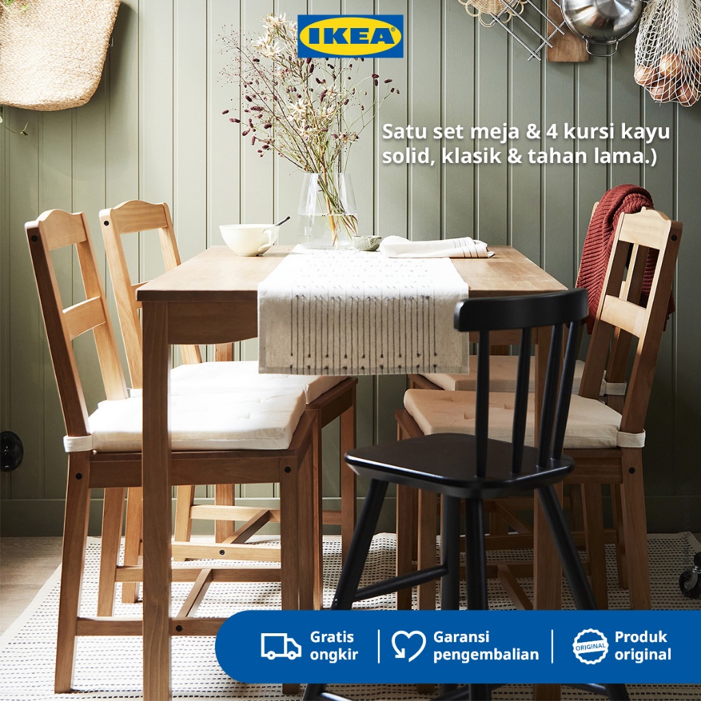 IKEA HAGERNAS Set Meja dan 4 Kursi Makan Warna Antik Kayu Pinus