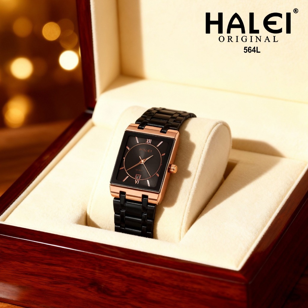HALEI IND 564 L - Bergaransi Jam Tangan Tanggal Petak Rantai Wanita - Bahan Stainless Steel Back Wat