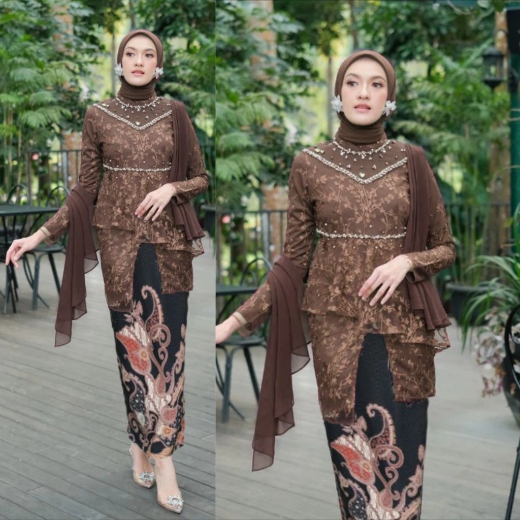 (Set Tunik - Kaluna Series) Batik Kebaya Couple Kaluna Kebaya Couple Modern Kebaya Wisuda Set Tunik 