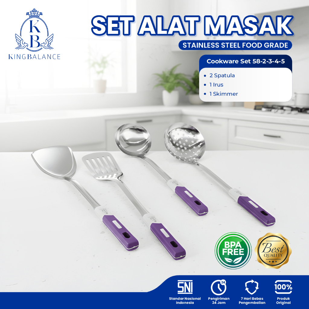 King Balance Set Alat Masak Spatula Sodet Irus Centong Sayur Skimmer Ungu Stainless Anti Lengket 58