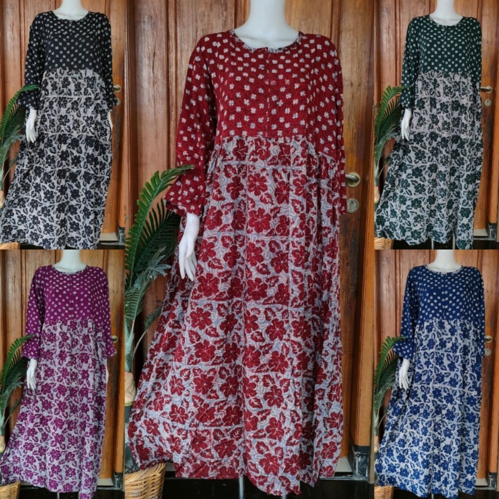 DASTER PANJANG JUMBO BATIK QONITA BAHAN ADEM BUSUI LENGAN PANJANG UKURAN XXXL
