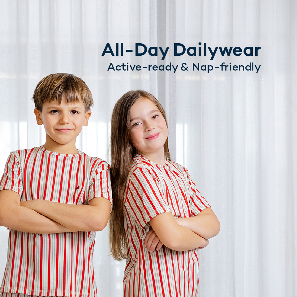 Popp - Unisex Stripes Playset (Top & Short) Lenzing Tencel Modal OEKO-TEX 100, Pure Soft, Baju Rumah