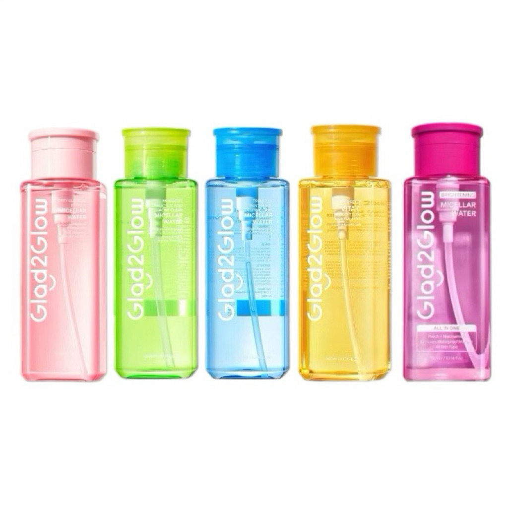 GLAD2GLOW Micellar Water Series/ Cherry Blossom/ Mugworth Acne/ Yuja VitC Glow/ Tremella 130 mL dan 