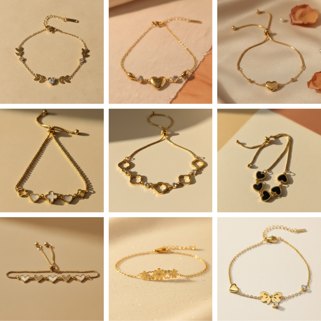 EFNI Jewelry Gelang Titanium Wanita Asli Anti Karat Anti Luntur Simpel Kekinian Serut Pengait Gold