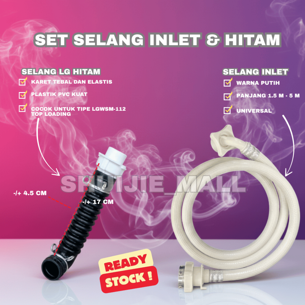 [1 SET] SELANG INLET DAN SELANG KARET LG HITAM / SET Selang Mesin Cuci Otomatis 1,5 Meter 2 Meter 3 