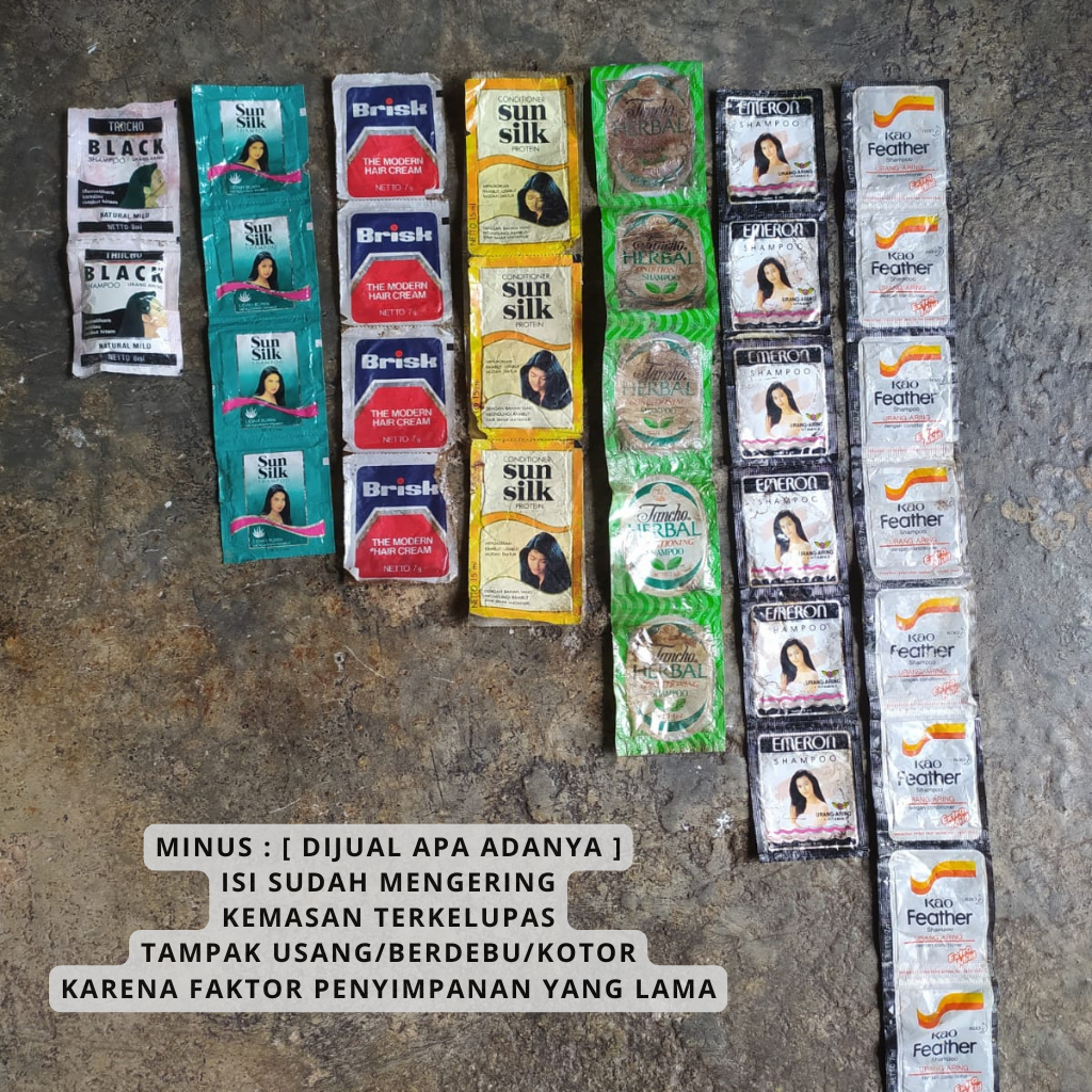 [ KEMASAN TERKELUPAS ISI SUDAH MENGERING ] KOLEKSI KEMASAN PRODUK JADUL SHAMPOO SUNSILK BRISK TANCHO