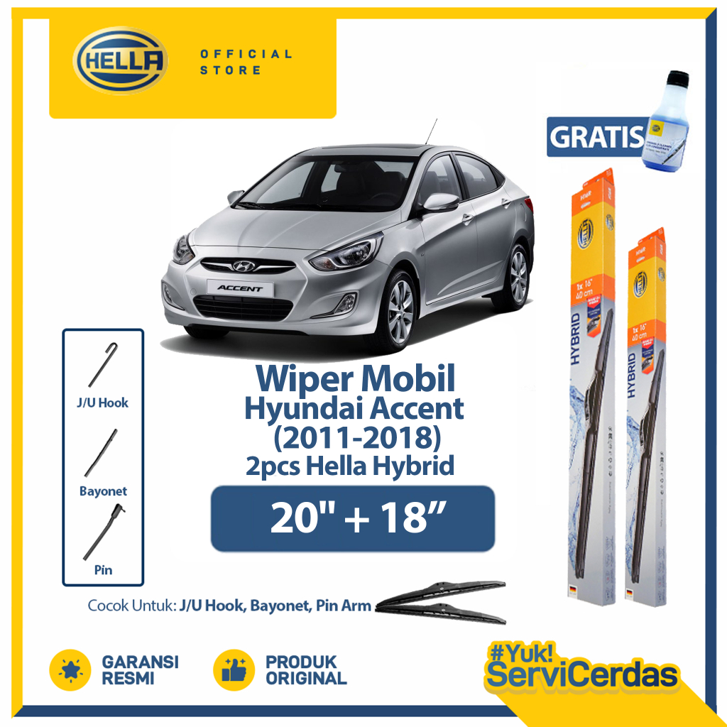 Wiper Mobil HYUNDAI Accent 2011 - 2018 20" + 18" (2pcs) - HELLA Hybrid