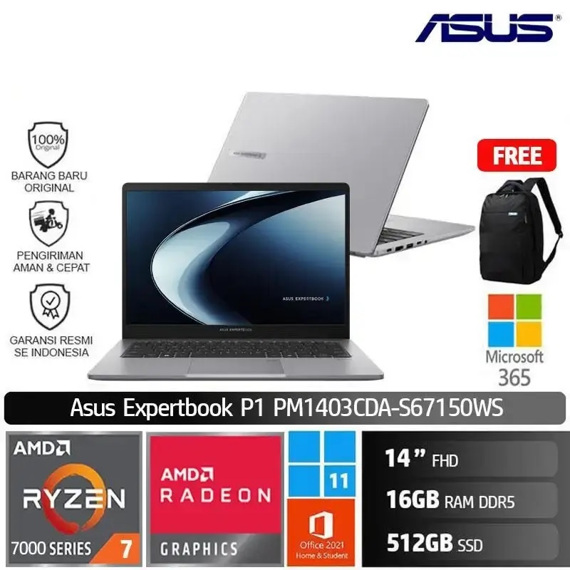 Asus Expertbook P1 PM1403CDA S67150WS Ryzen 7 7735HS 16GB 512GB Win11 OHS M365
