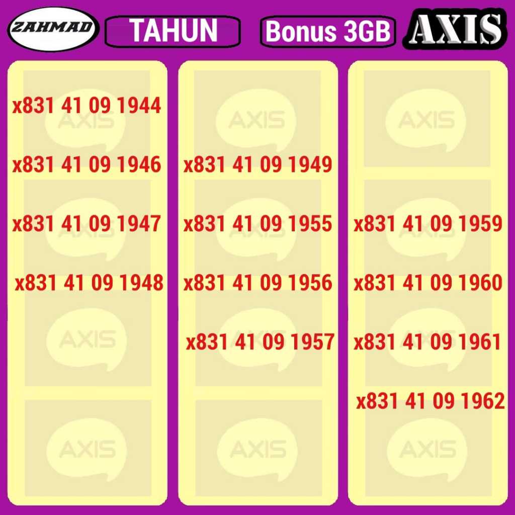 AXIS-Tahun) NOCAN AXIS Seri Tahun kartu perdana nomor cantik rapi murah tahun lahir