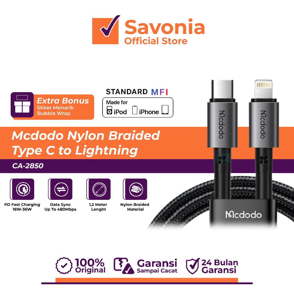 Mcdodo Kabel Data Apple MFi Type C to Lightning Fast Charging Kabel Lightning Banda Aceh