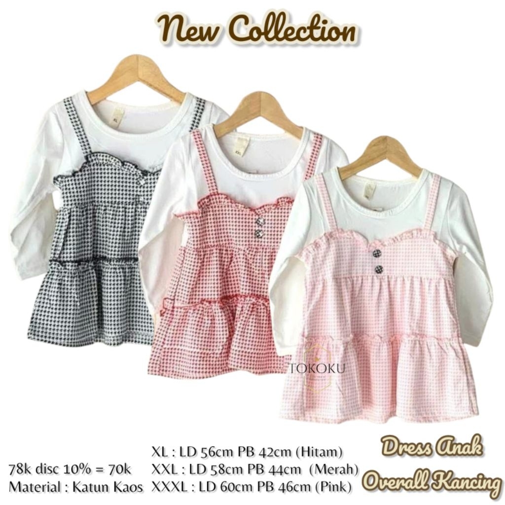 TOKOKU Dress Overall Kacing Anak Perempuan Bahan Katun Kaos Premium