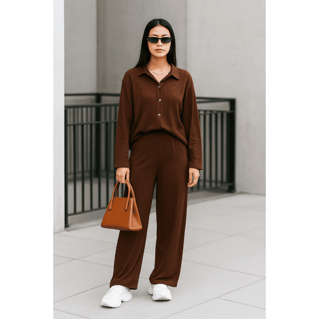 Erlita set | Setelan Wanita Rib Knit Basic Dan Casual | Atasan Bawahan Panjang Wanita | Setelan Simp