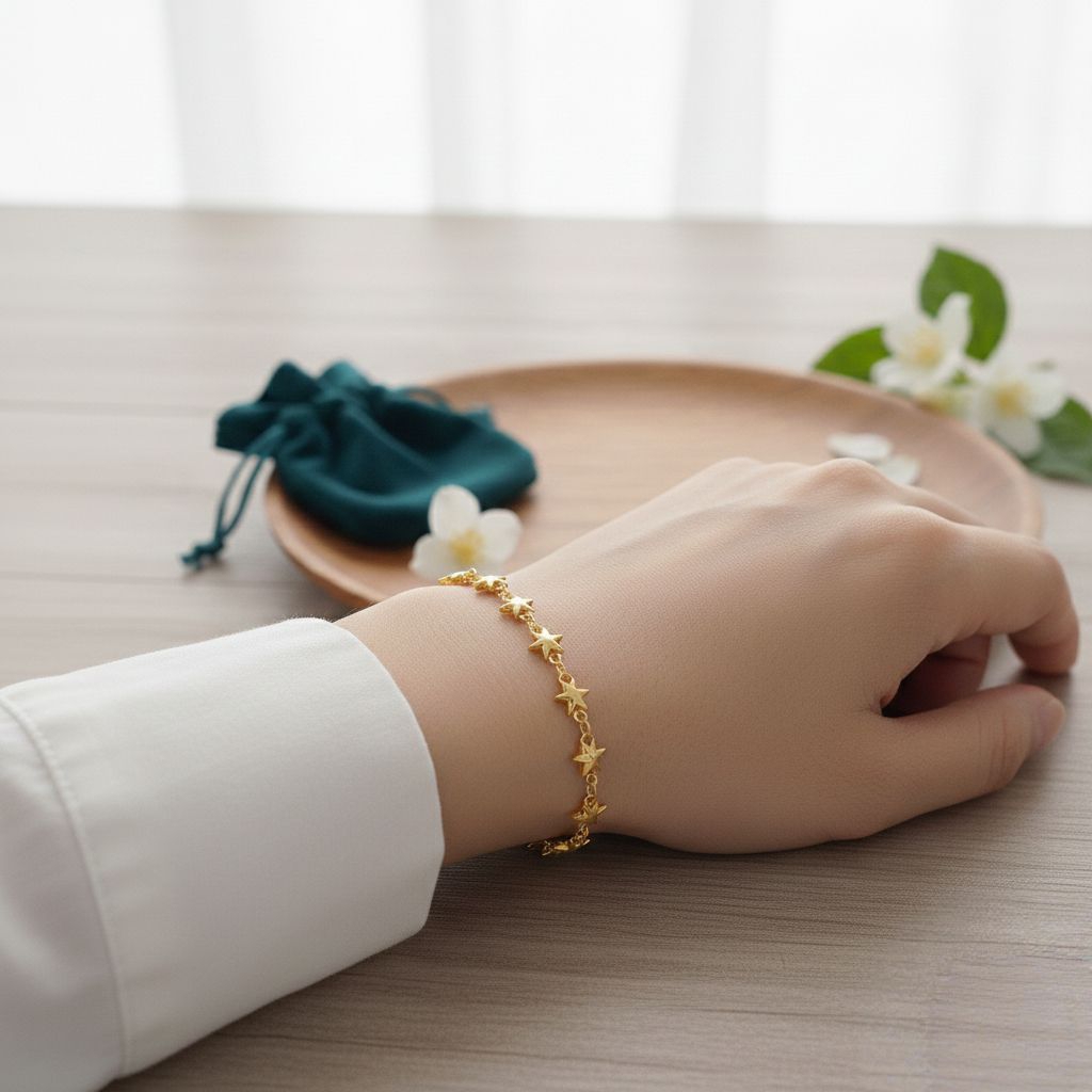 gelang titanium rantai fuji bintang lapis emas