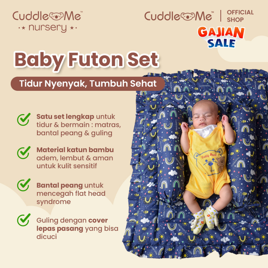 Cuddleme Futon Set Lengkap Kasur Matras Bantal Guling Bayi Newborn Lembut Nyaman