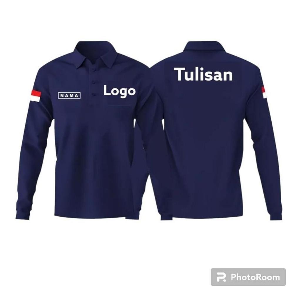 Kaos Polo Shirt Tshirt Baju Kerah Distro LENGAN PANJANG sablon bordir DESIGN LOGO SENDIRI Nama Tulis
