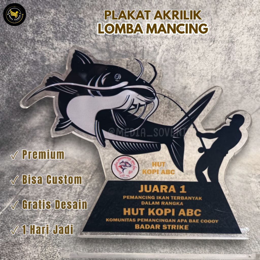 Plakat Mancing Custom, plakat ikan, piala mancing, trophy mancing, piala ikan, trophy cupang
