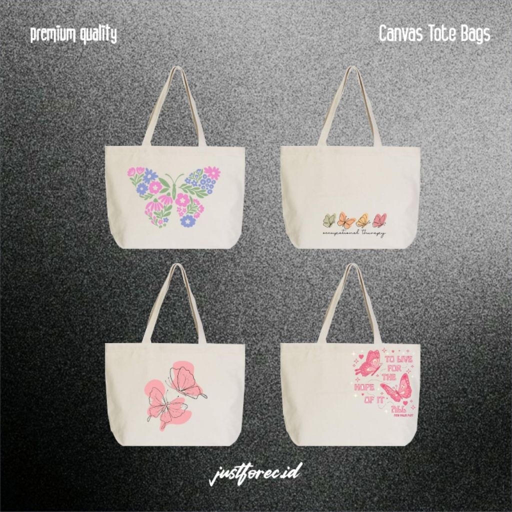 [JUSTFOREC.ID]Totebag Kanvas Trendy desing Butterfly  – Tas Kuliah / Kerja / Belanja / Healing