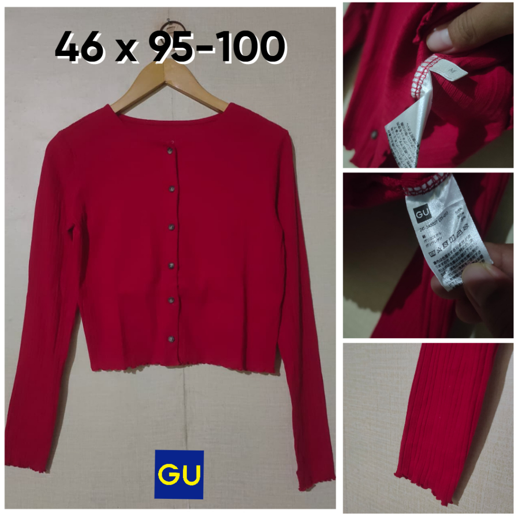 Cardigan GU Maroon O Neck Size M Wanita Cardi Crop Rajut Lidi OB958