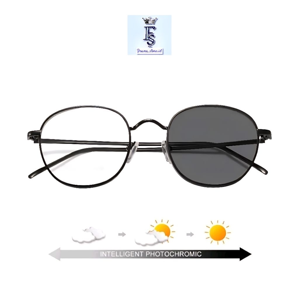 Kacamata Photocromic Frame TITANIUM / Kaca mata Anti Radiasi Blueray Frame oval Wanita dan Pria