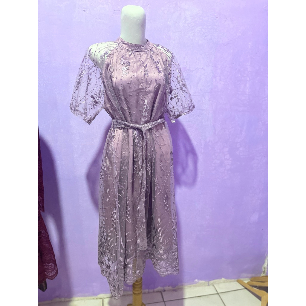 Dress brukat lilac bagus