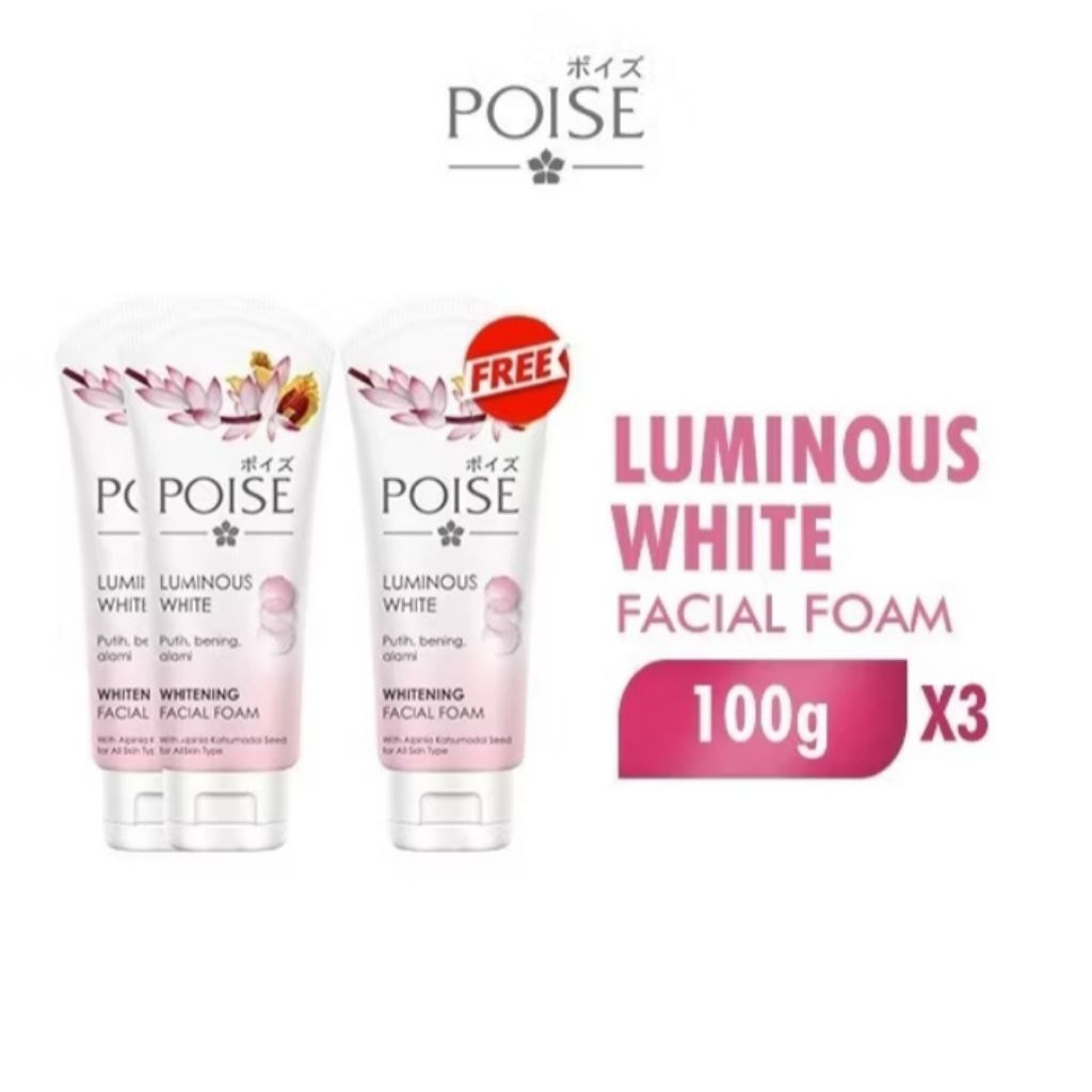 (PAKET HEMAT ISI 3 PCS) POISE FACIAL FOAM LUMINOUSE WHITE 100GR