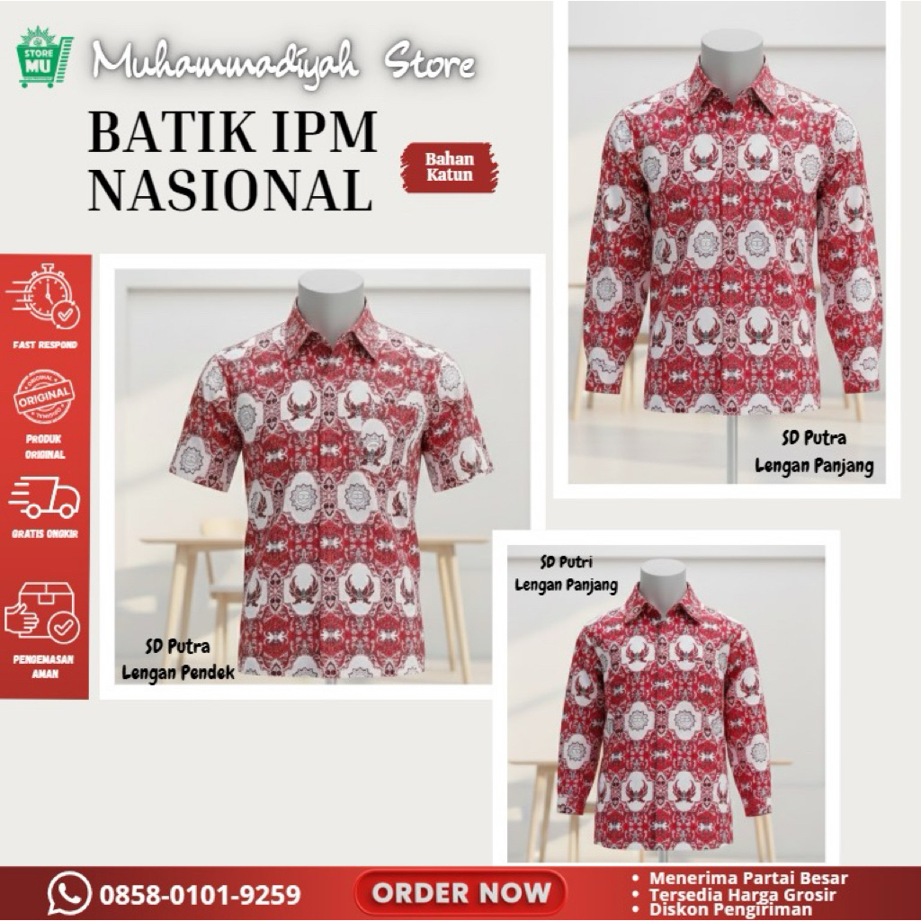 baju batik IPM Muhammadiyah SD/MI lengan panjang bahan katun