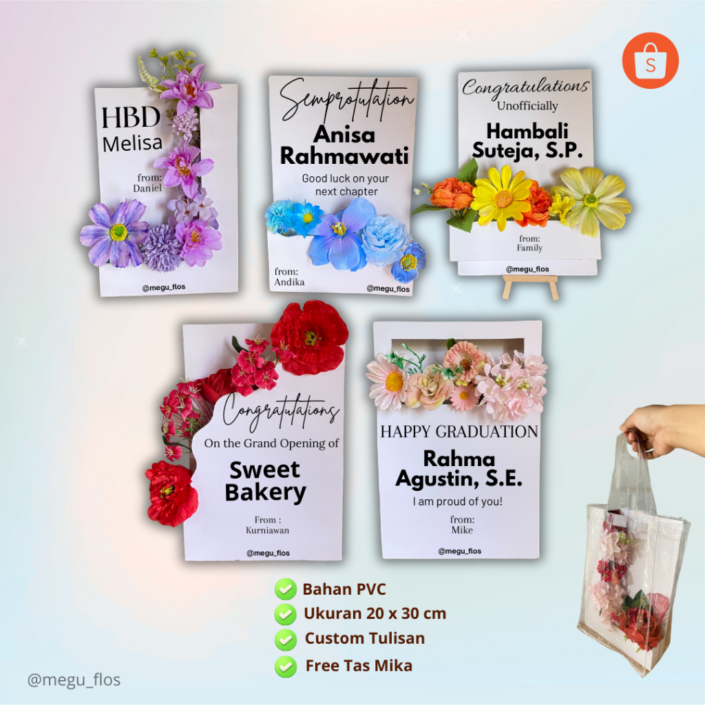 Mini Flower Box | Papan Bunga Mini | Ucapan Papan Bunga PVC | Custom Tulisan